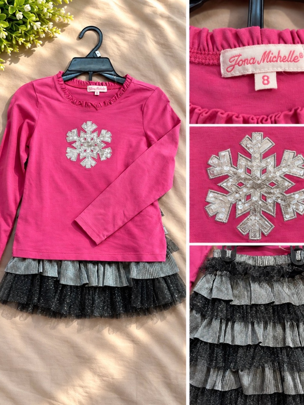 Jona Michelle Girls' Pink Snowflake Ruffle Tunic Top - Size 8 - light discolor